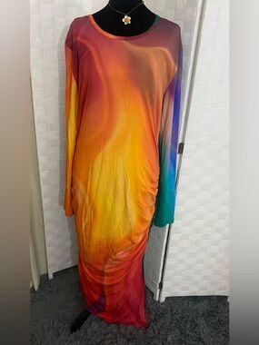 Long Sleeve Ombre Sunset Maxi Dress - Multicolor